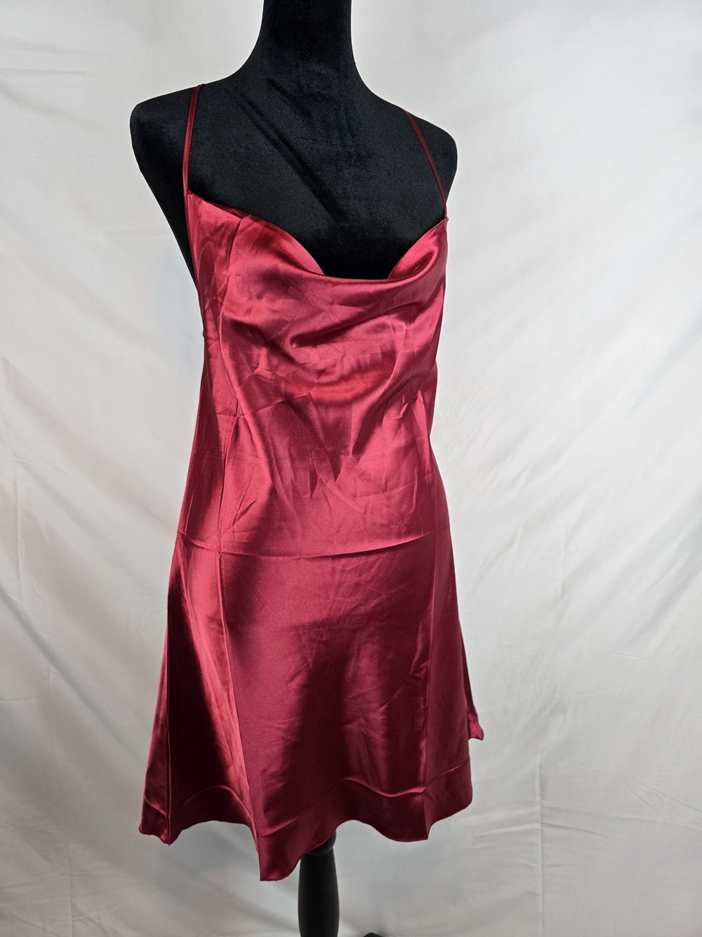 Satin Cowl Neck Midi Slip Dress - Raspberry
